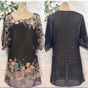 Free People Sheer Floral Lace Dolman Tunic Top